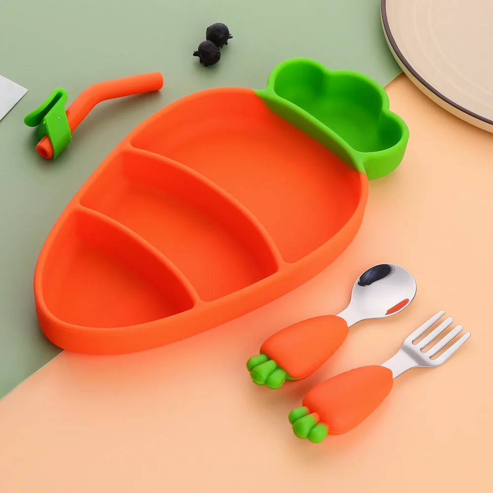 Steel　Feeding　Silicone　4Pcs　Set　Cutlery　Non-Slip　BPA　Baby　Baby　Spoon　AliExpress　Sucker　Stainless　Cutlery　Fork　Kids　Free