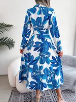 Women Casual Floral Print Long Sleeve Maxi Shirt Dress for Spring Autumn 2026 Elegant Contrast Color Lapel Buttons Long Dresses - Image 2