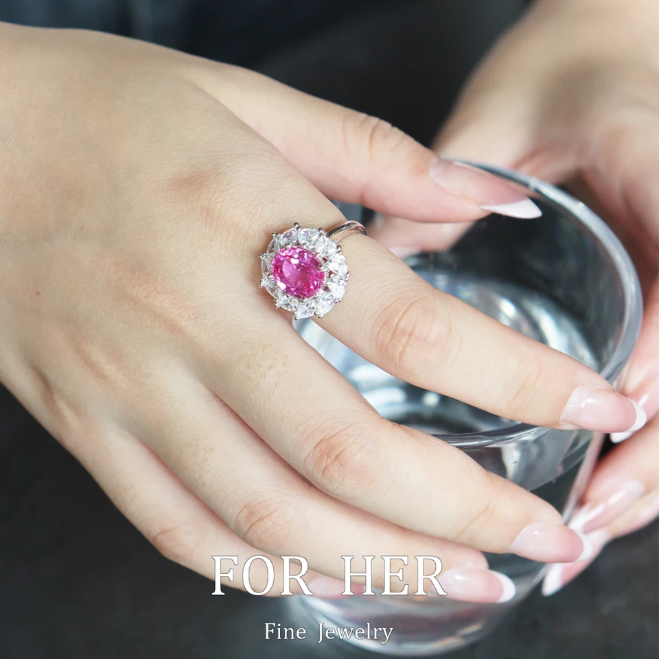 Bague de luxe en saphir rose pour femmes, imitation de pierres