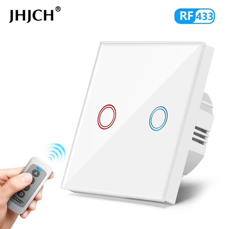 Jhjch-eu Interruptor de Controle Remoto sem Fio Preto Luxo Cristal Painel de Vidro Casa Inteligente Lâmpada de Parede Led Indicador Sensor Gang
