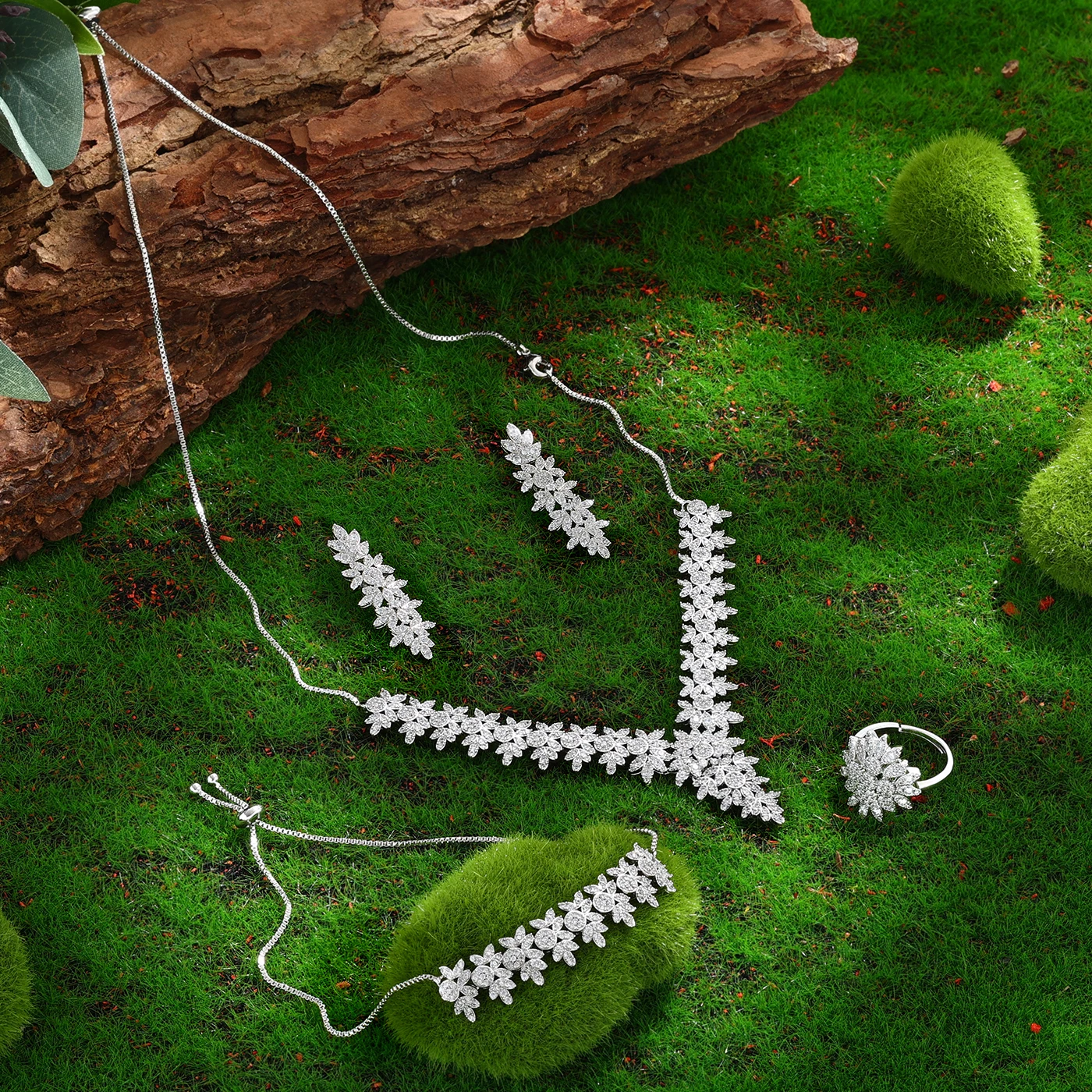 

2023 Unique Design Zircon Wedding Jewelry Set For Women Adjustable 4PCS Necklace Bracelet Bridal Anniversary Party Bridal Gift