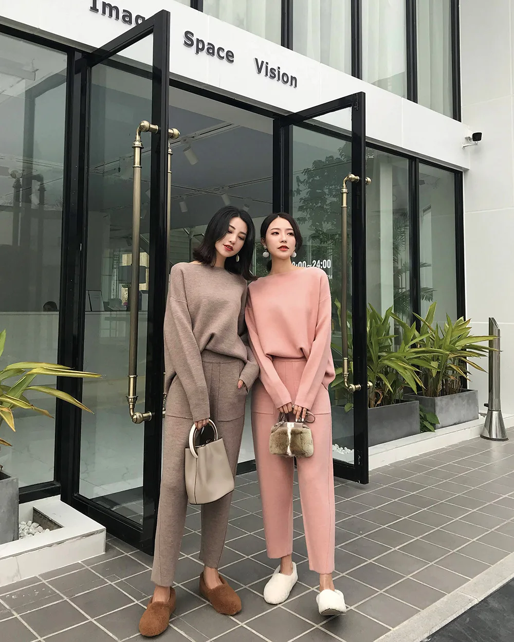 

2 Pieces Women's Sets Warm Knitted Tracksuit Autumn Winter O-Neck Sweater and Casual Harme Pants Pullover Suits