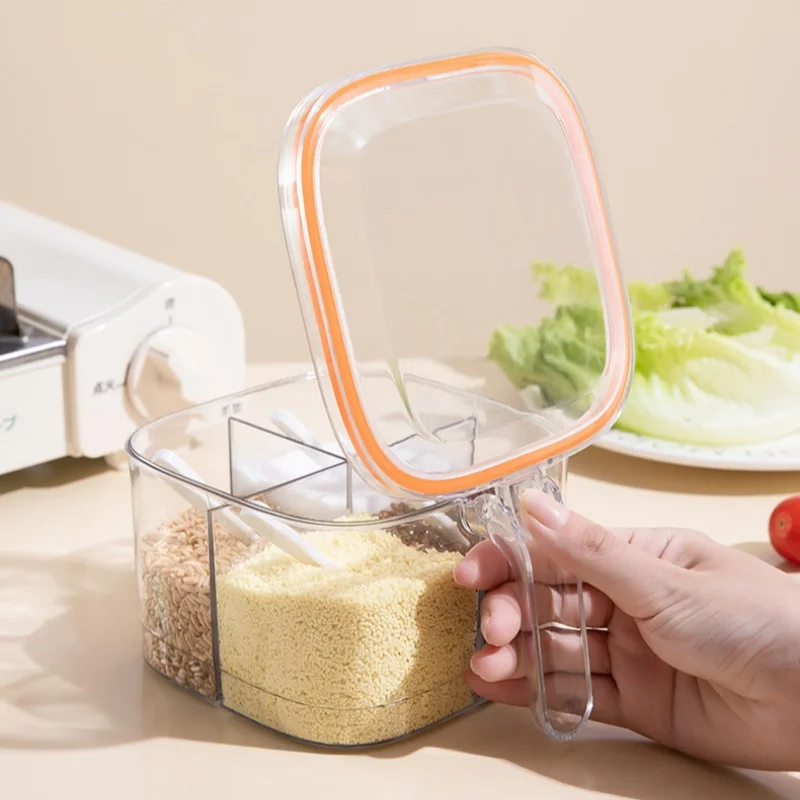 4 Grids Seasoning Box Transparent Lid Salt Pepper Seasoning Jar Household Sugar Condiments Storage Container Kitchen Gadgets seasoning jar salt shaker spices bottle salt pepper shakers