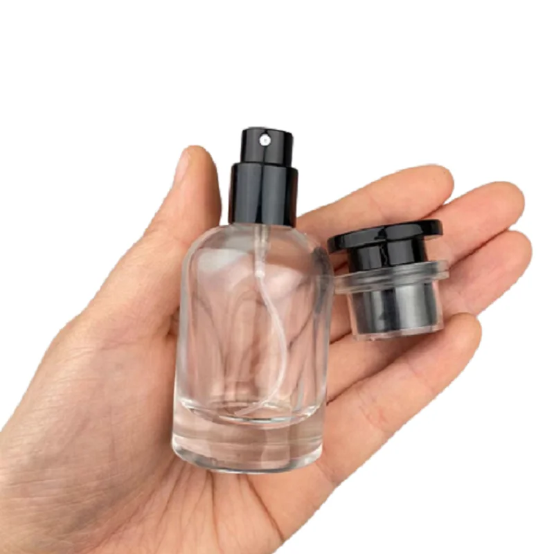 

Clear Glass Perfume Atomizer Bottle 30ml Round Black Spray Pump Screw Lid Cosmetic Packaging Refillable Fragrance Vials 10pcs