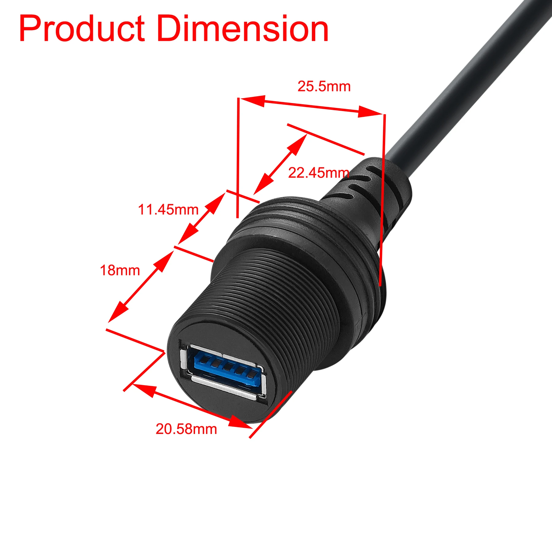 Bochara 대시 보드 USB 3.0 USB 2.0 남성-여성 케이블 플러시 마운트 패널 자동차 오토바이 보트에 대한 커버 차폐 방수