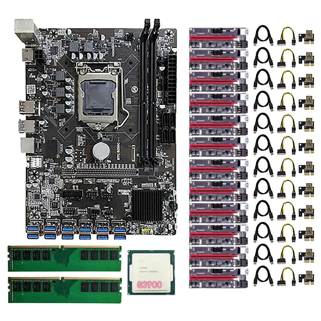 

Материнская плата для майнинга B250 BTC с 12X009S PCIE 1X до 16X, переходная карта + 1XG390 0 ЦП + 2X8G DDR4 RAM LGA1151 DDR4 DIMM SATA3.0