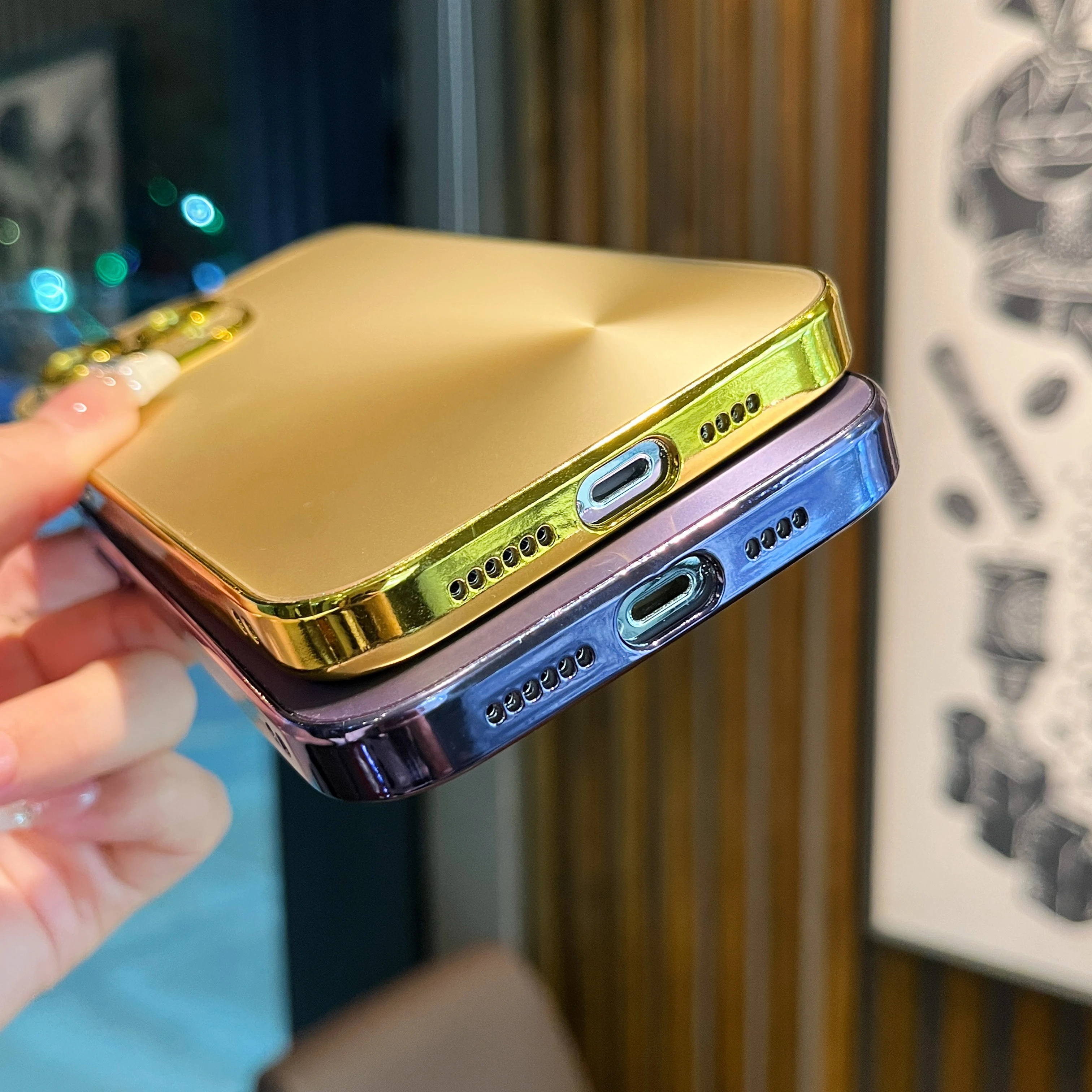 Sleek Silver & Gold Mirror Matte Shockproof Case with Purple Hard Back Cover
