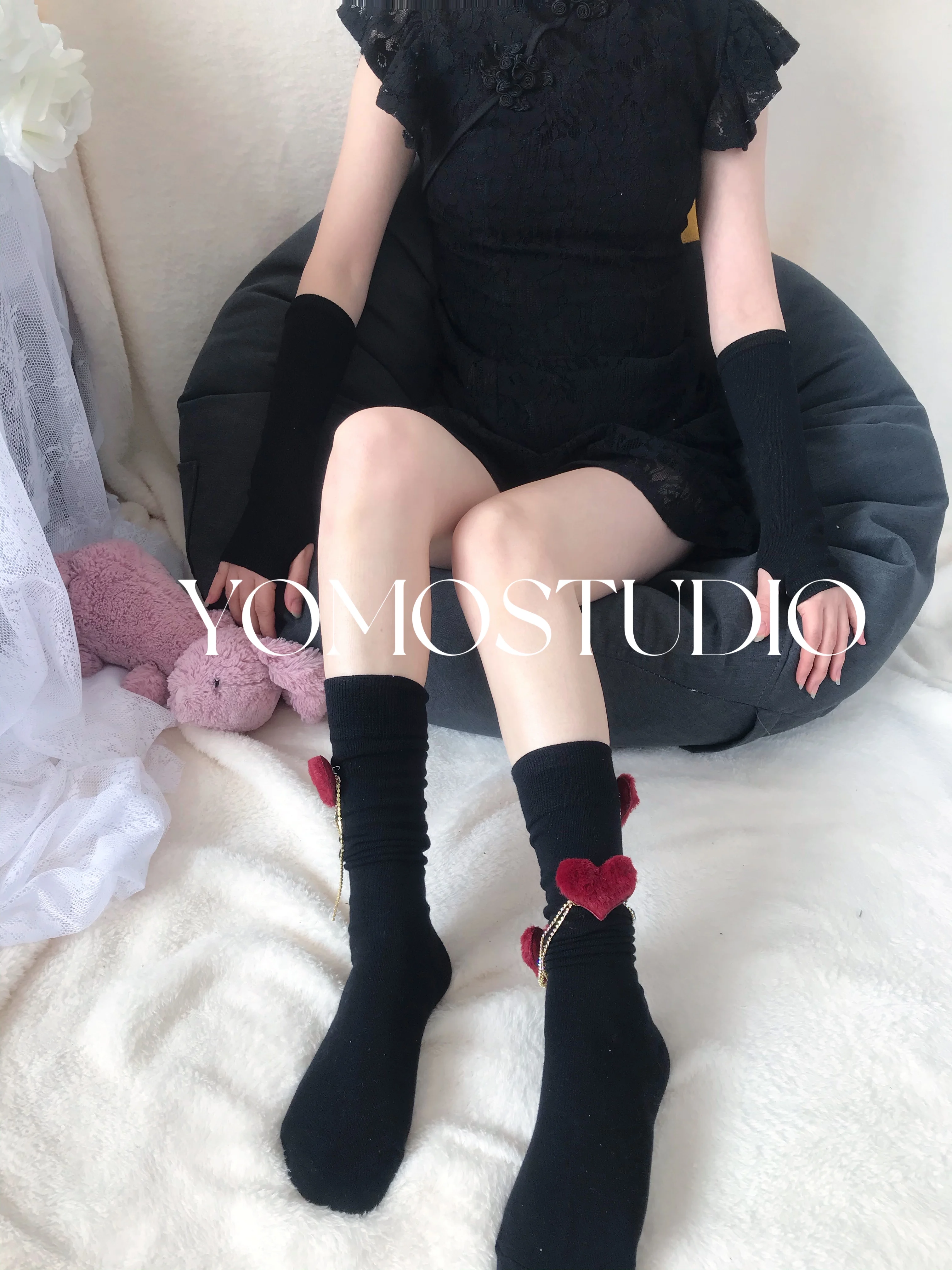 New Peach Heart Rhinestone Calf Socks Below The Knee Handmade Leggings Socks Sweet Personality Mid-Calf Thigh High Stockings