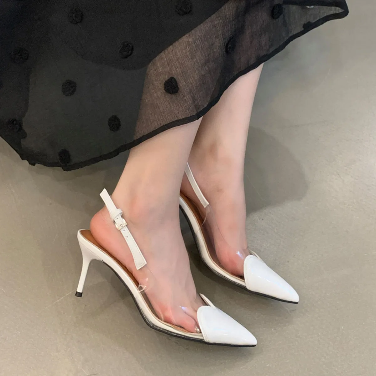 Pointed Toe Clear Dress Shoes Low Heel Bulk Clear Heel Sandals