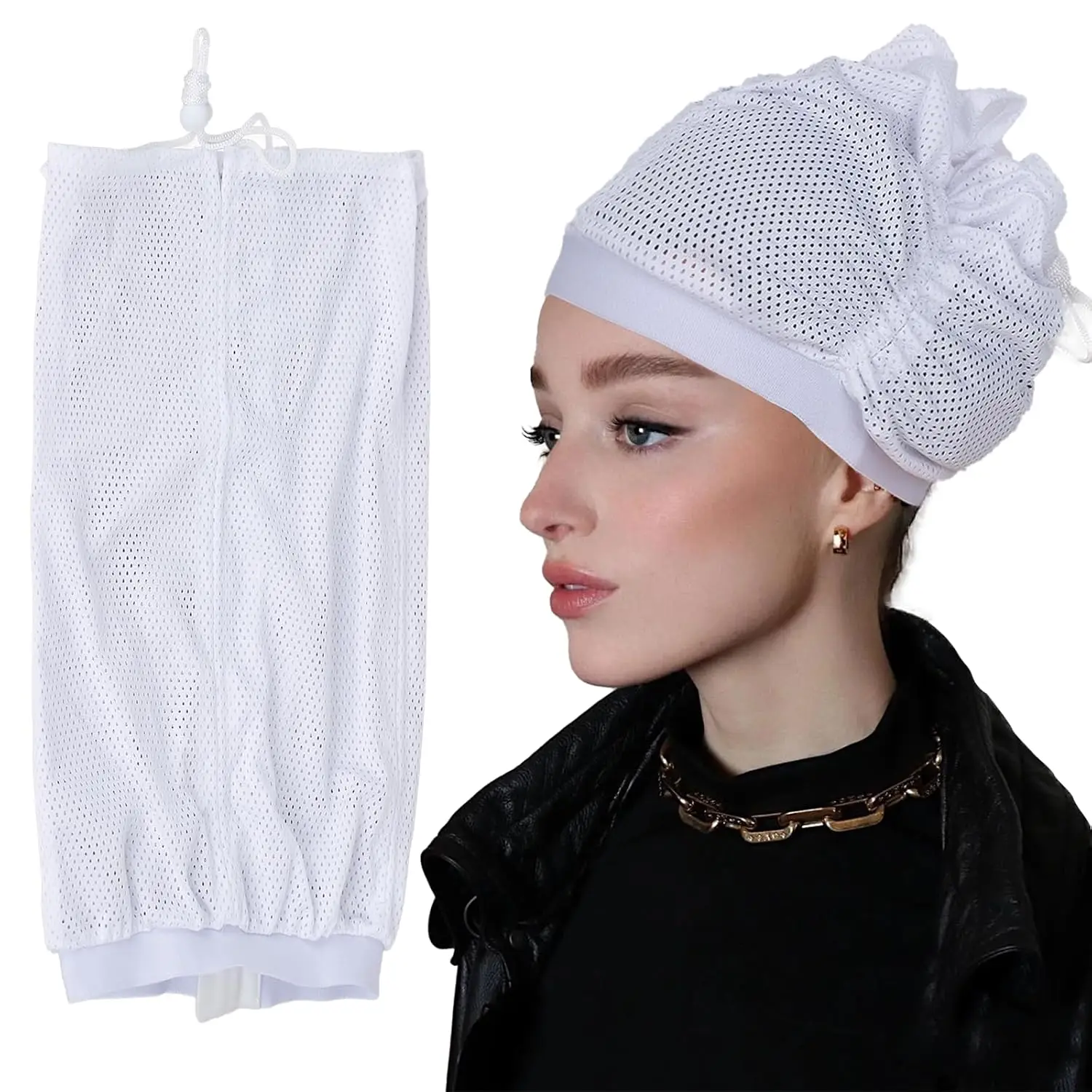 Net Plopping Caps for Hair Foldable Quick Drying Hair Hats Adjustables Net Plopping Bonnets for Women HairElastic Shower