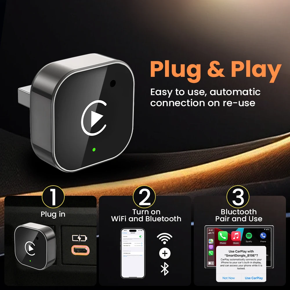 Wireless Carplay Adapter Android Auto 2in 1 Smart Dongle WIFI For iphone Android Phone For Volvo Benz Mg Kia Chery VW