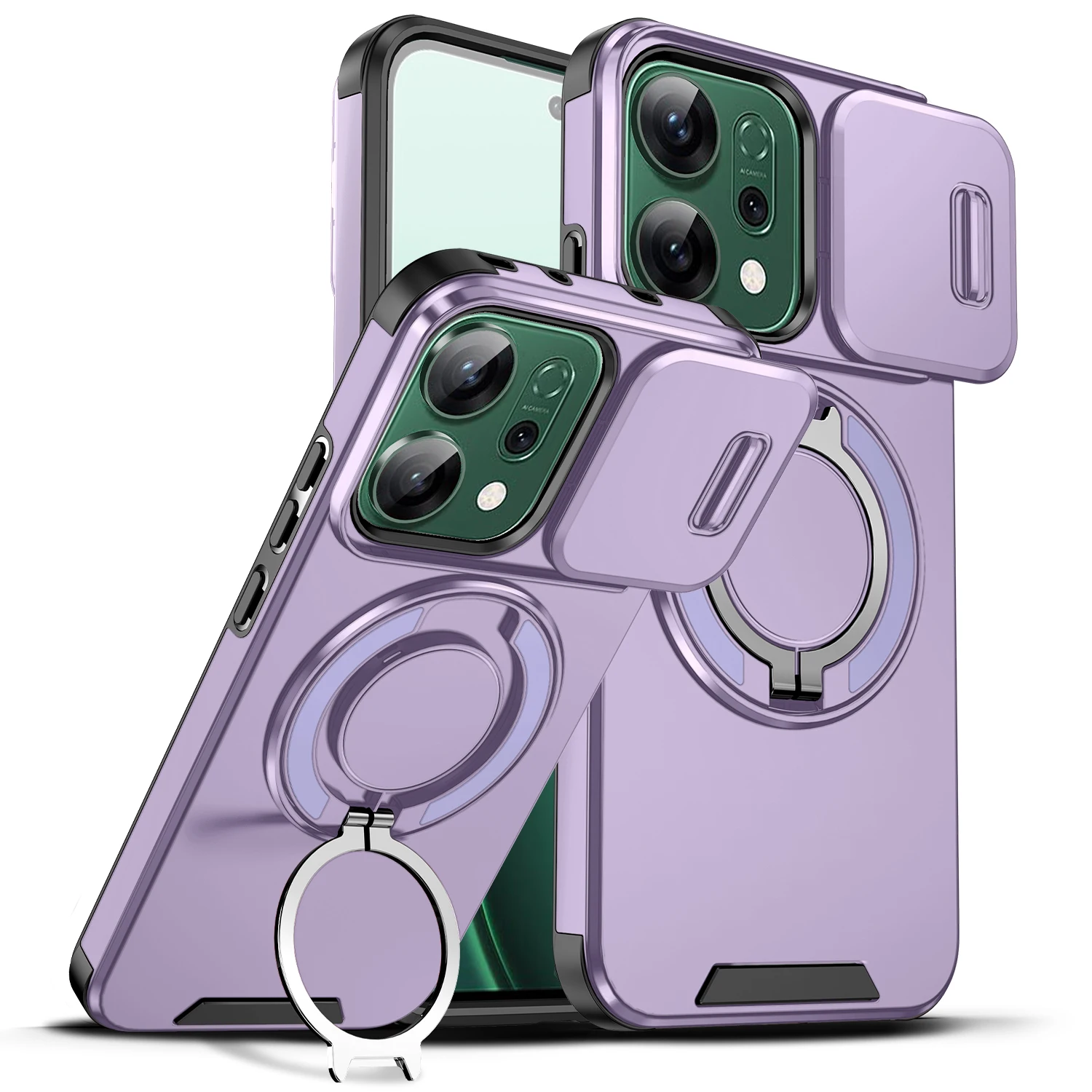 Magnetic Ring Armor Slide Camera Lens Case with Magsafe Wireless Charging Compatibility