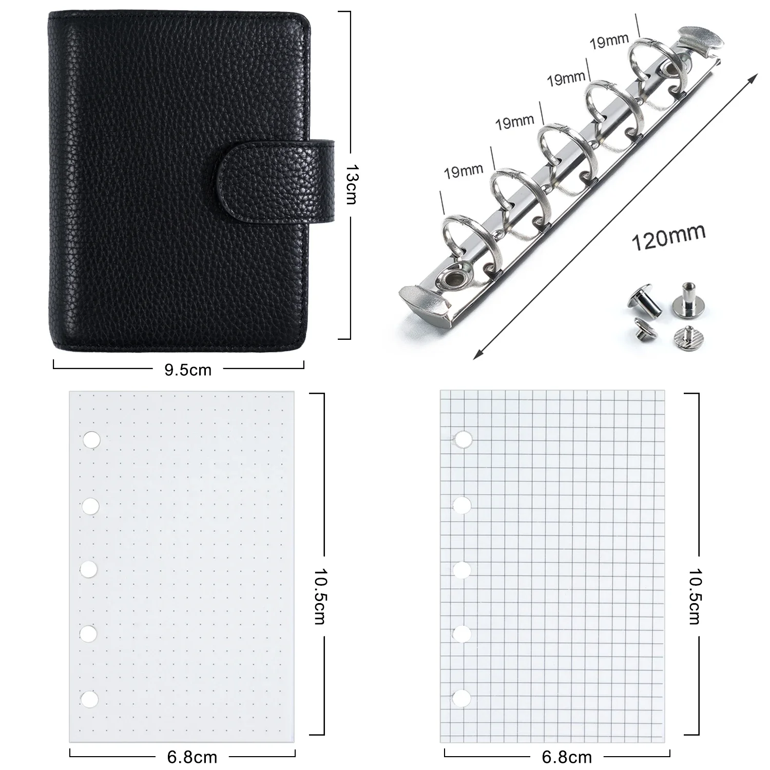 Moterm Regular A8 / M5 Size Rings Planner Pebbled Grain Cowhide 5-hole Mini Notebook with 15 MM Rings Organizer Journey Diary 3