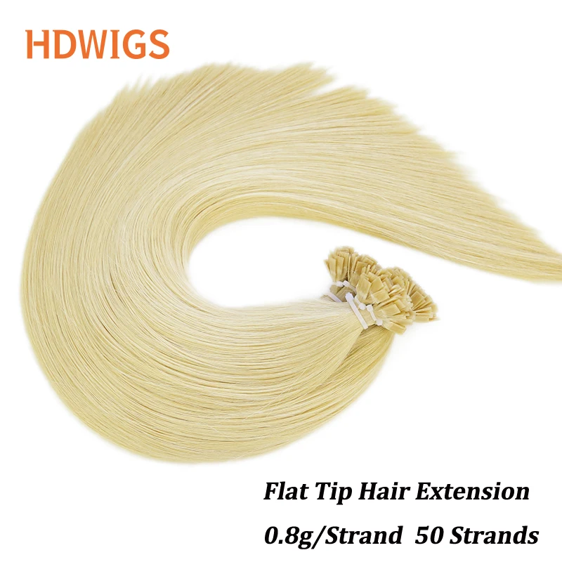 Flat Tip Hair Extension Human Hair Straight 100% Human Hair 0.8g/pc 50pcs Capsule Keratin Human Fusion Hair Extension Highlight