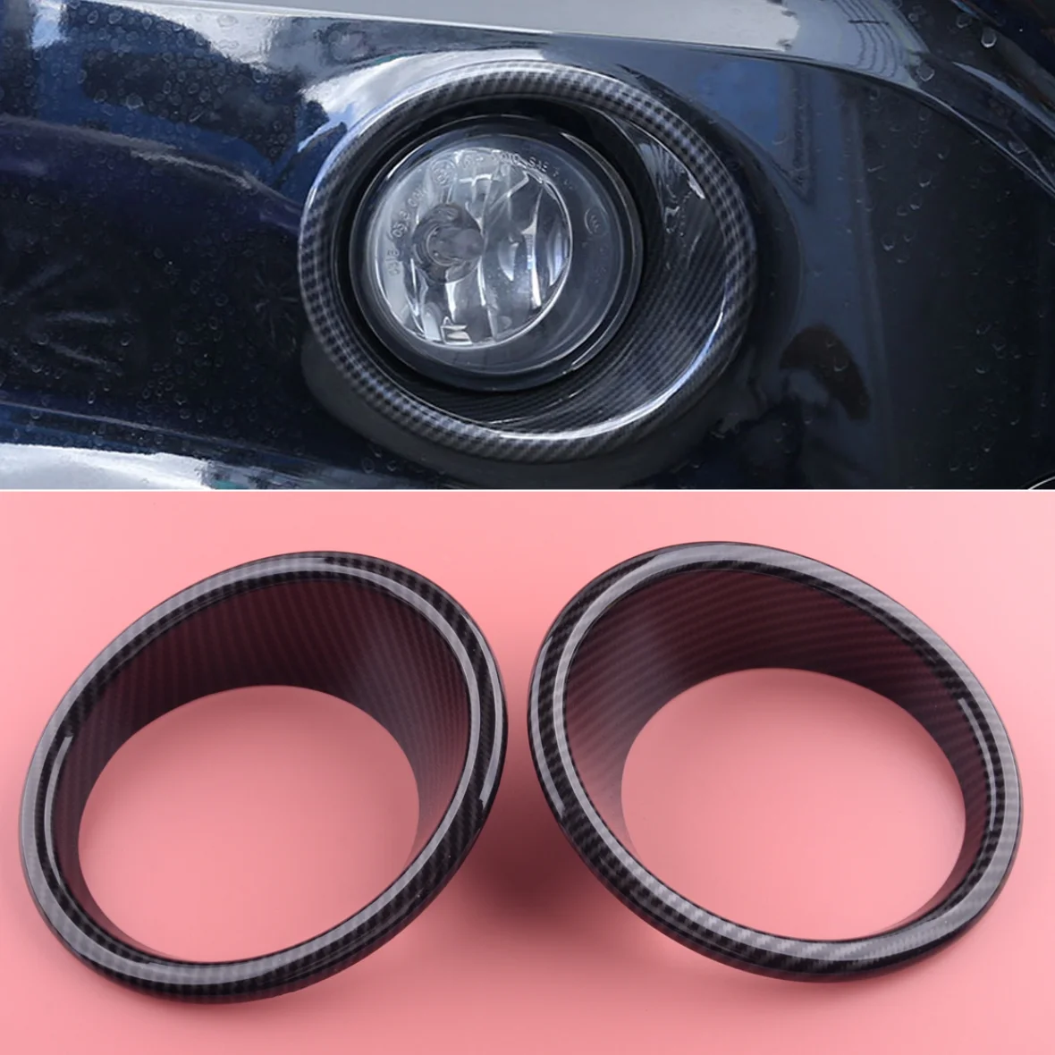 2PcsSetBlackCarbonFiberStyleCarFrontFogLightLampRingTrim