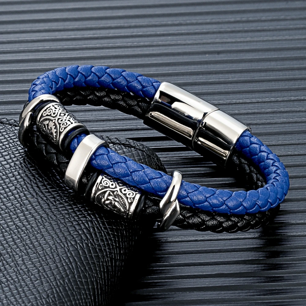 MKENDN Punk Viking Style Stainless Steel Compass Norse Runes