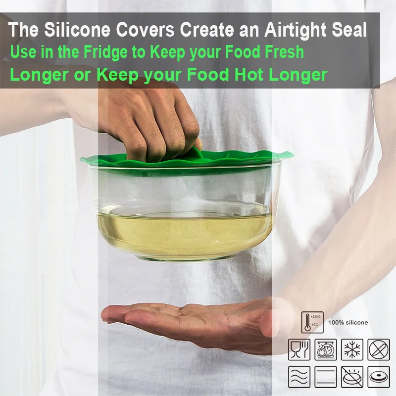 Food Cover Kitchen Utensils Kitchen Supplies Fresh Keeping Cover Microwave Cover Preservation Cover Bowl Cover WALFOS Universal Silicone Suction Lid Easy Vacuum Seal Stretch Sealer Bowl Can Pan Pot Caps Cover Kitchen Cookware Accessories