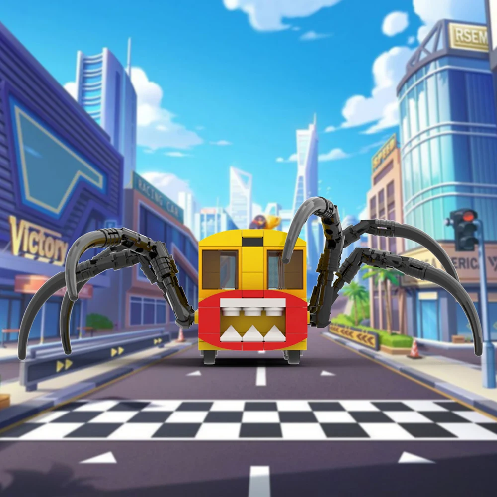 

BuildMoc Choo Charles Spider, поезд, автобус, поедобник, набор строительных блоков, игра ужасов, школьный автомобиль, животные, фотоигрушка, подарок