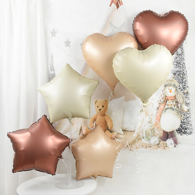 

5pcs 18inch Cream Color Love Aluminum Film Balloon Star Heart Shaped Caramel Coffee Balloon Wedding Birthday Party Decor Supplie