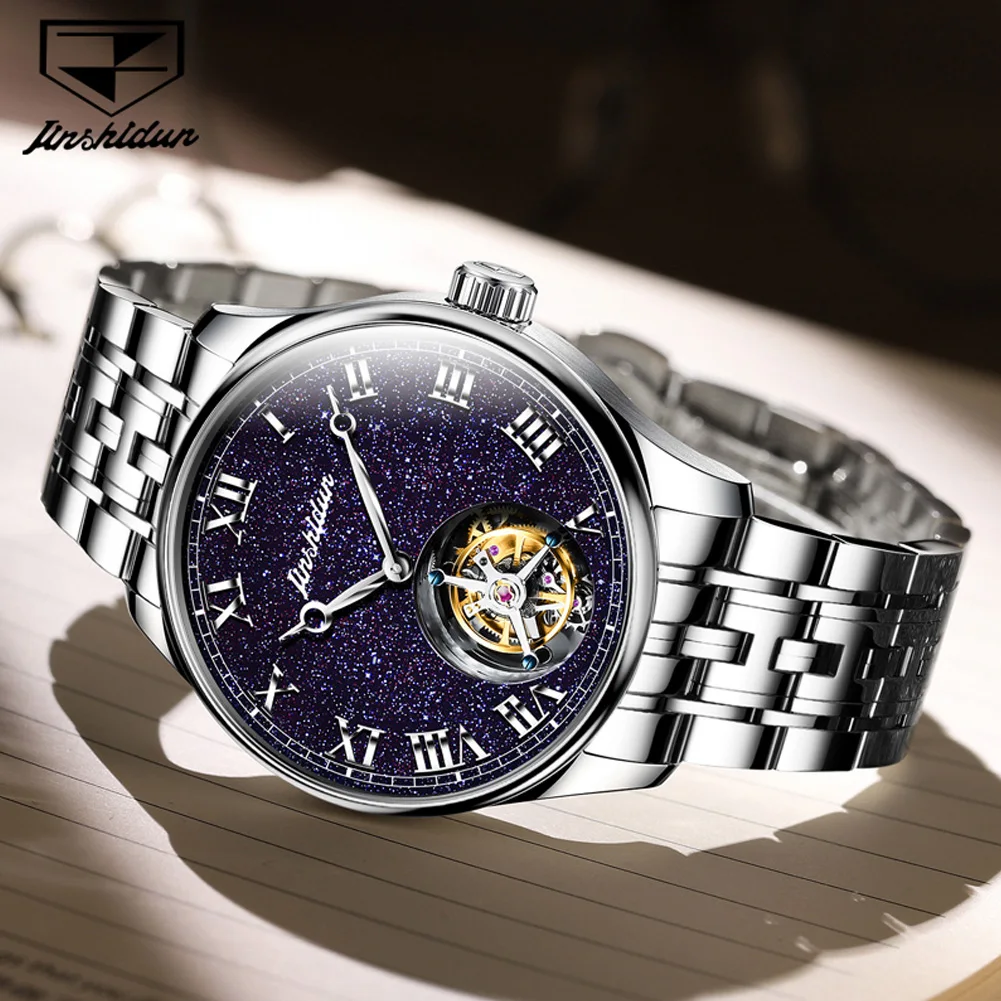 JSDUN 831 Men's Watch Starry Sky Hollow Skeleton Deep Waterproof Watch For Men Original Tourbillon Mechanical Man Wristwatch