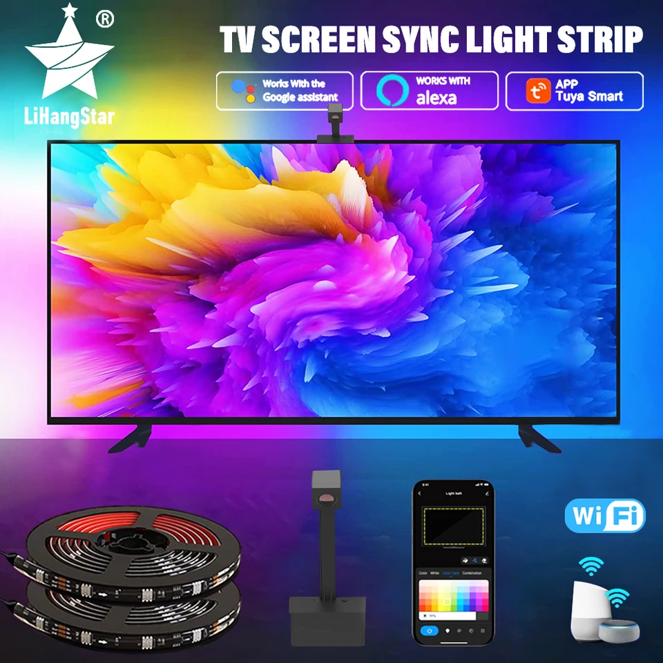 RGBIC LED Light Strip Camera TV Screen Synchronization WiFi APP Music  Synchronization Game Bedroom TV Background Ambient Light