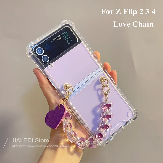 Purple Holder Phone case For Samsung Galaxy Z Flip 3 Love Bracelet Chain  Clear Shockproof Z Flip 4 Cover