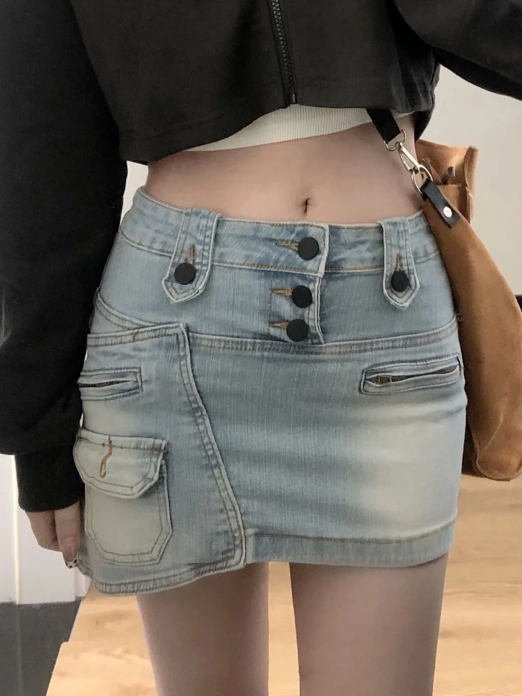 Goosudu Solid Color Chic Irregular Denim Skirt