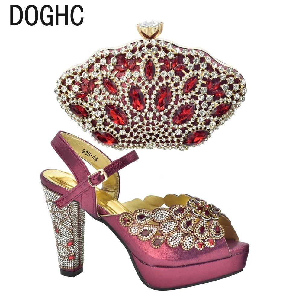 

New Arrival Italian Party Shoes and Bag Set Decorated with Rhinestone African Women Wedding Shoes Bride Plus Size Women Shoes 43