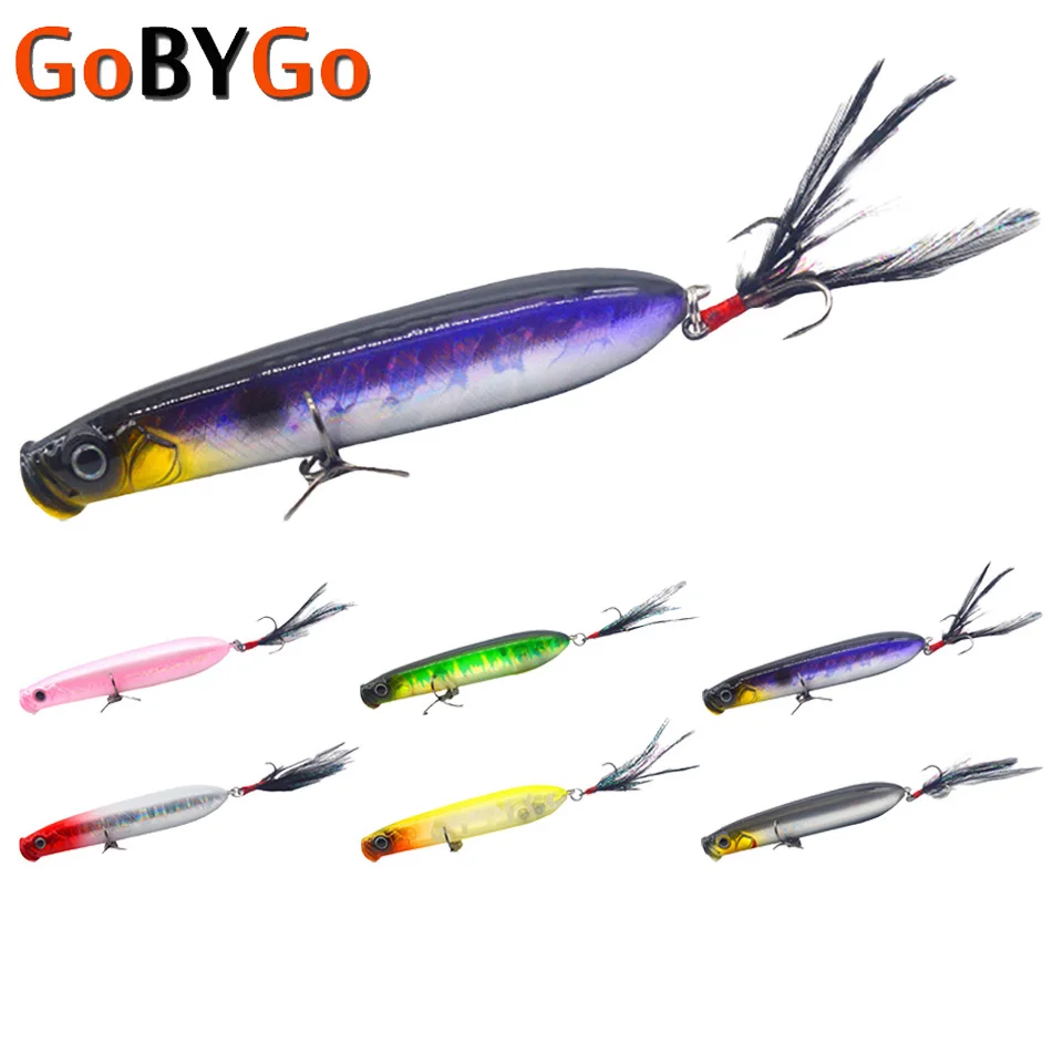 

1Piece Fishing Lures 10g/16.5g Topwater Popper Bait Hard Bait Artificial Wobblers Plastic Fishing Tackle With Feather Hook