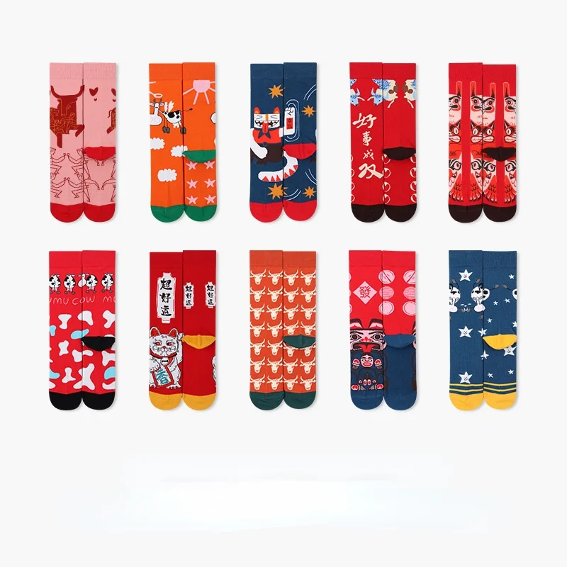 

New winter tube socks ox year zodiac year, red socks new year parent-child socks cotton socks