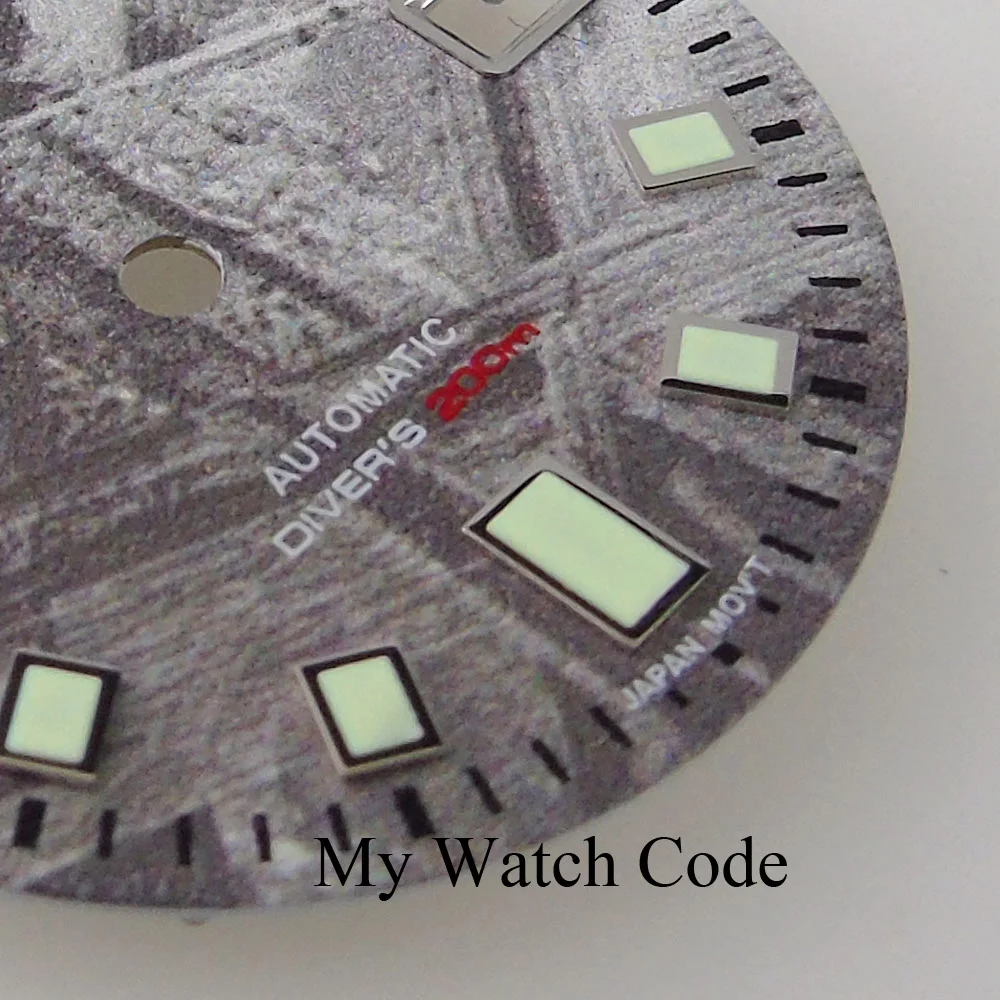 Tandorio 29mm Meteorite Pattern Watch Dial for NH35A NH36A Automatic Movement Green Luminous Markers for Diver Watch Mod