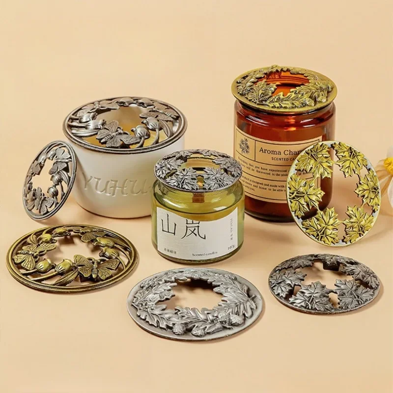 Alloy Jar Candle Topper Carving Flower Heat Gathering Anti-Hanging Wall Burning Evenly Candle Cover Aromatherapy Accessories