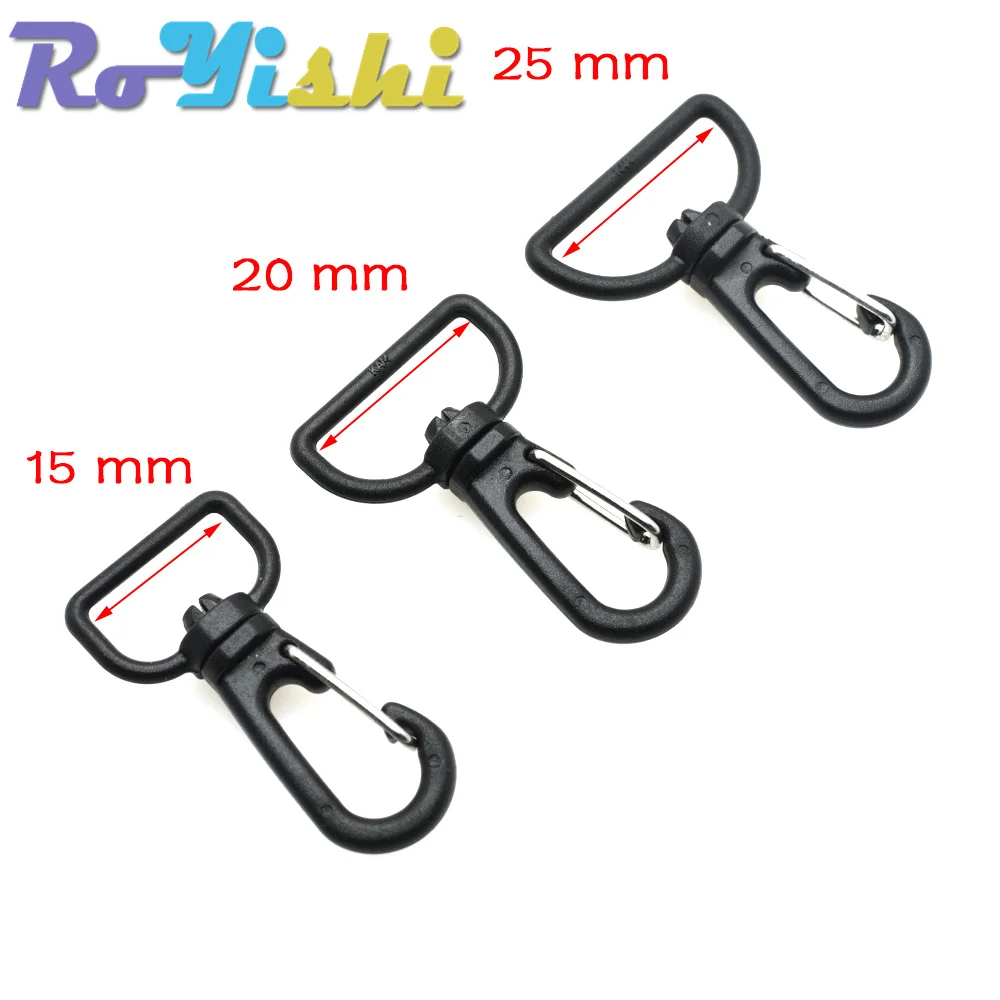 10 teile/paket Kunststoff schwarz drehbare drehbare Karabiner haken Schnalle für Webart Paracord Lanyard Rucksack Gurtband Karabiner – Detail 1