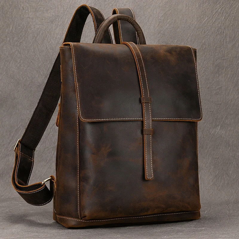 

2023 Vintage Fashion Luxury Backpack 14 Inch Computer Bag Men's Backpack Anti Theft Leather Schoolbag Middle School Bag Ins Hot