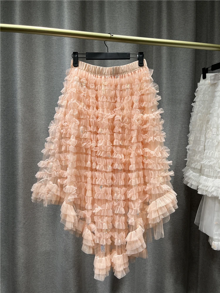 pencil skirt Skirts For Women New Products In Spring And Summer Casual Solid Color Elastic Waist Irregular Hem Skirt Sequin Embroidery nike tennis skirt
