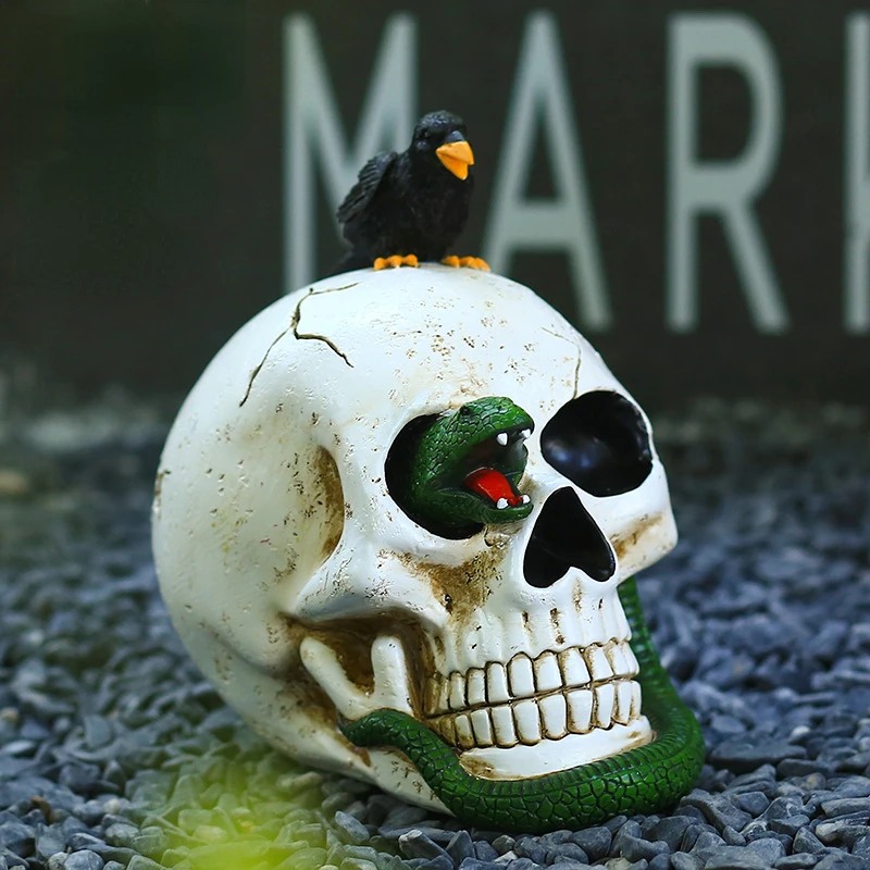 

Raven on Skull Halloween Decorats,Gothic Crow Perching on Skeleton Resin Figurine Haunted House Statue Tabletop Desk Home Office