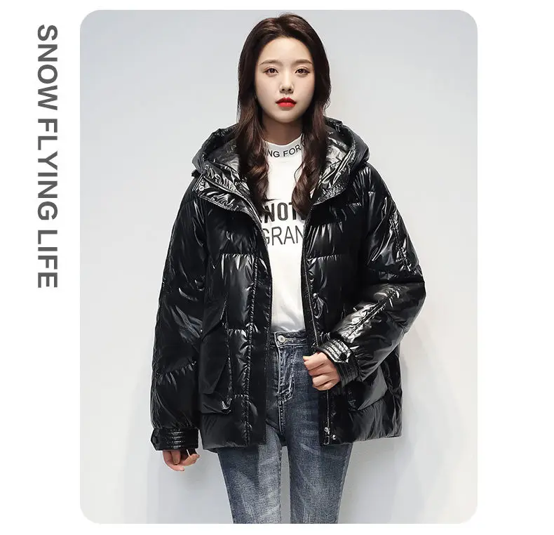 Short Down cotton Jacket For women's Winter 2026 New Glossy Fashion Loose Thick Coat Female Casual Cotton Hooded Parka Jackets