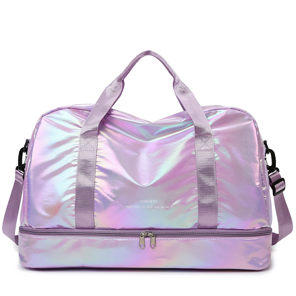 Travel Duffel Bag Large Capacity Holographic Travel Duffel Bag Lightweight Nylon Weekender Tote for Gym Sports Overnight Trips