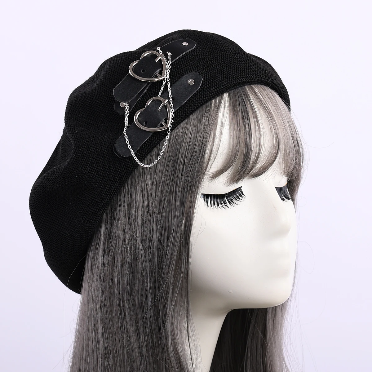  - Girl Punk Beret Hat Goth Preppy Style Women Hair Accessories Fashion Beanie JK Hat Summer Breathable Gothic Lolita Hats Cap