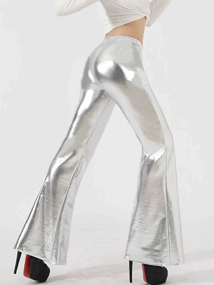 Wide Leg Long Pants Yoga New Women High Waist Drawstring Dance Trousers PU Leather Jogging Solid Color Streetwear Bottom