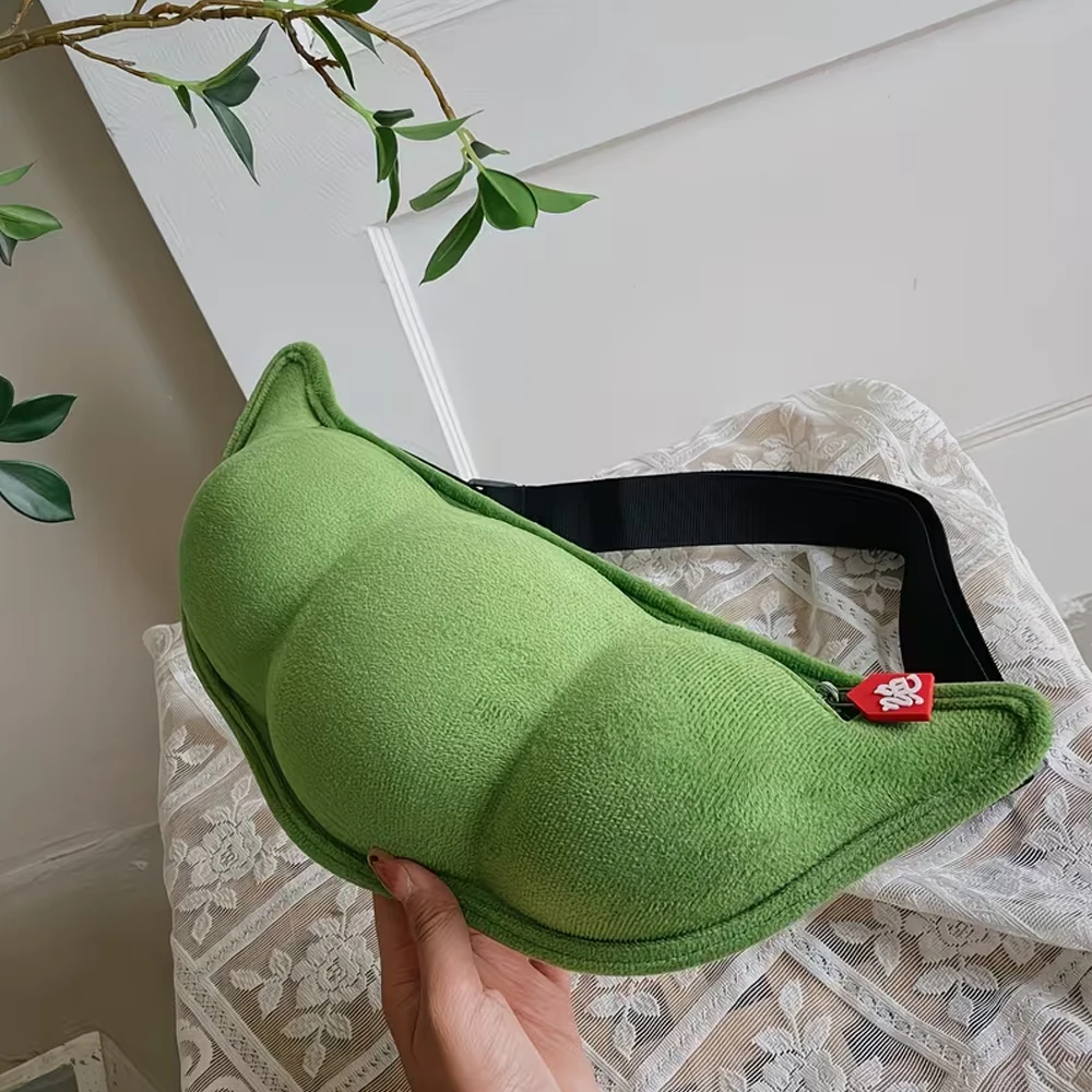 Girls' Bags with Large Capacity, Soft and Cute Plush, Quirky and Adorable Pea-Shaped Design, Single-Shoulder Crossbody Women's Chest Bag - 5