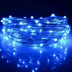 Vibrant LED Fairy String Lights with Copper Wire - Battery Powered Decorative Lighting for Weddings, Parties, and Holidays (Blue)