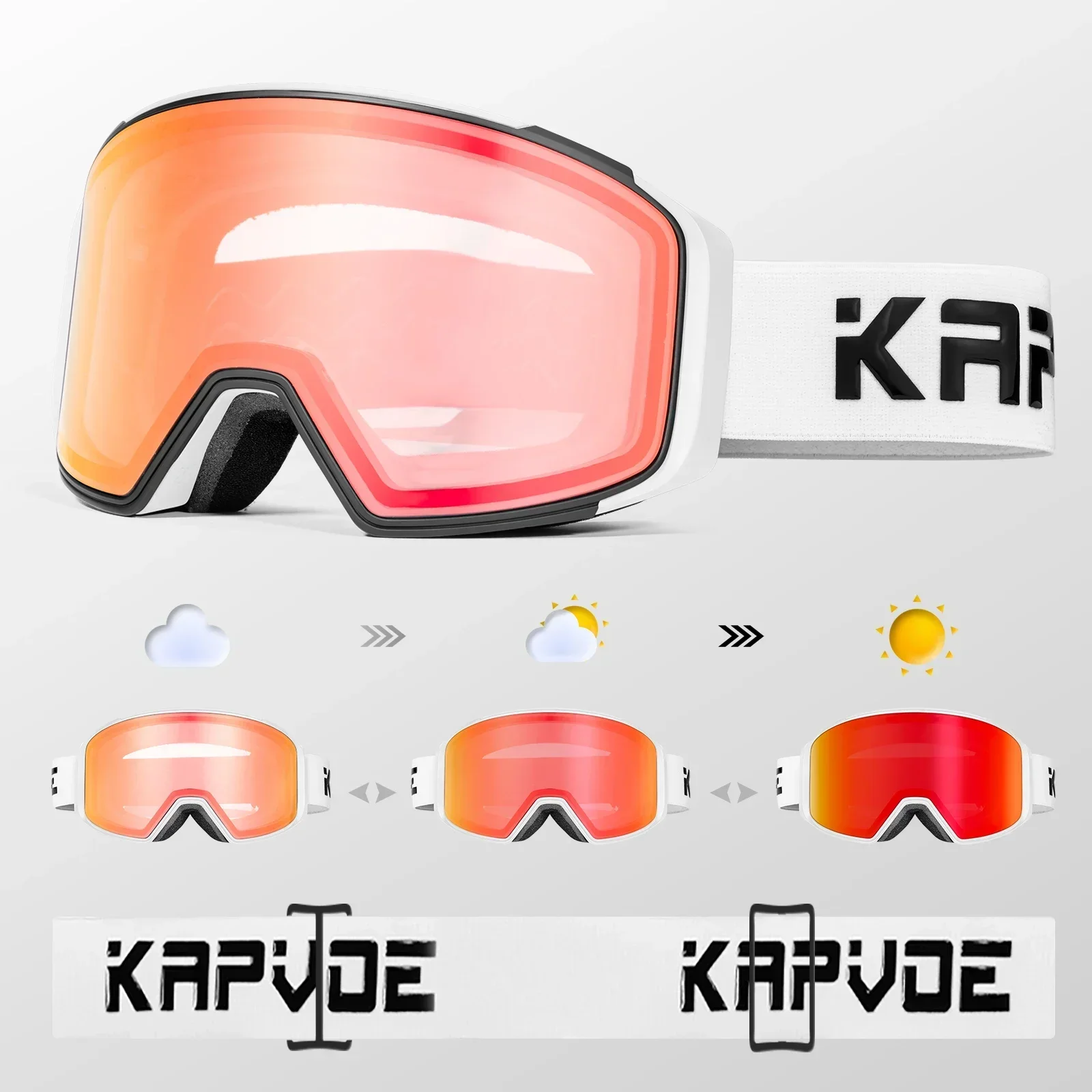 Kapvoe-Photochromic Ski Goggles Professional Winter Color Men Snowmobile Anti-Fog Snowboard goggles Women Ski Equipment UV400 2