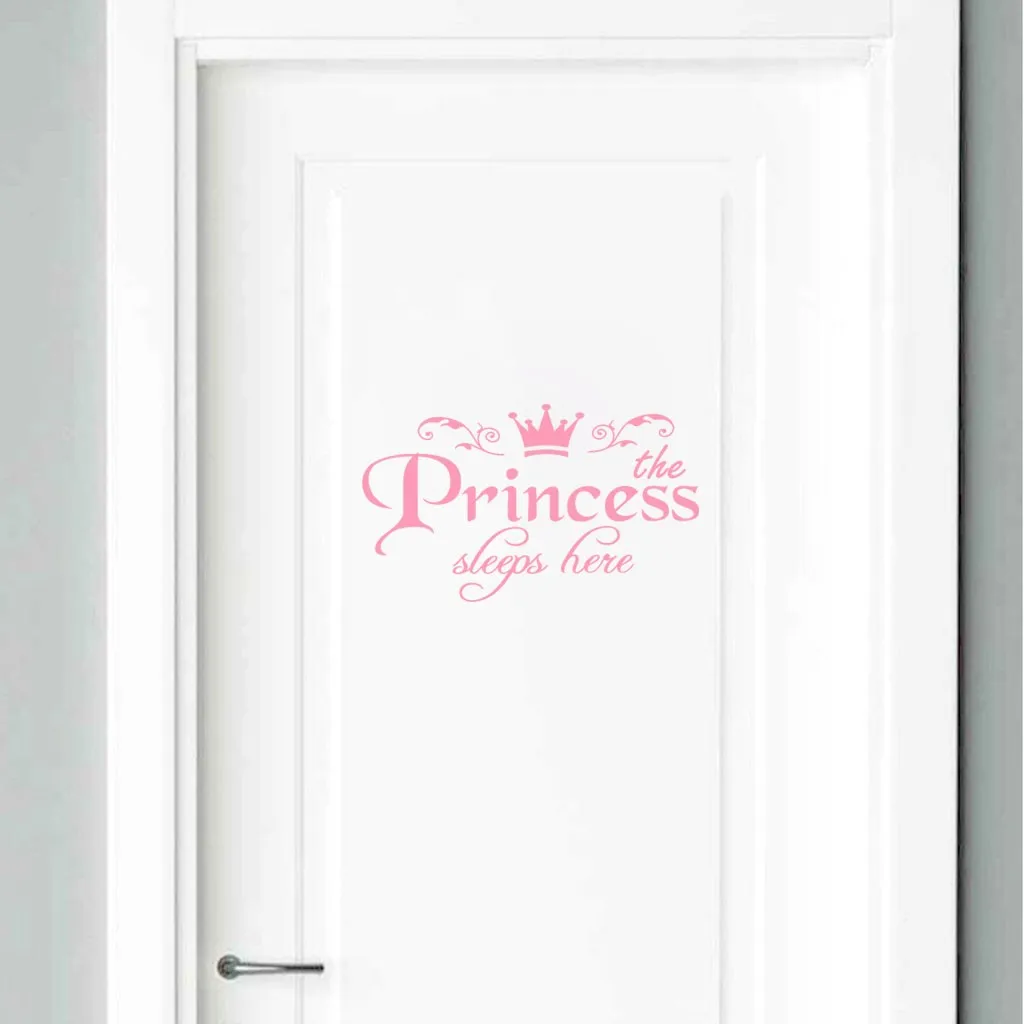"Princess Sleeps Here" Pvc Window Sticker Children's Room Decoration Door Sticker Cartoon Crown For Home New Year DIY Decals