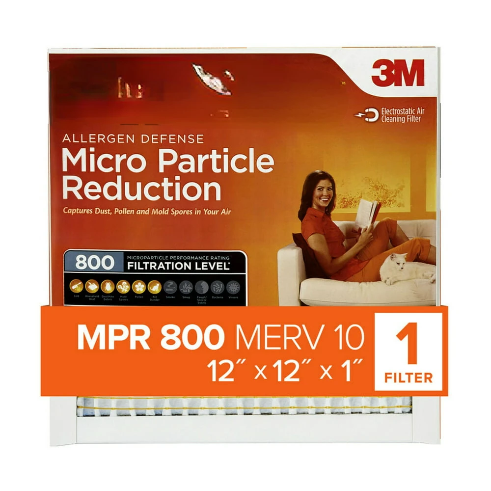 

3M, 12x12x1, MERV 10, Particle Reduction HVAC Furnace Air Filter, Captures Pet Dander and Pollen, 800 MPR, 1 Filter