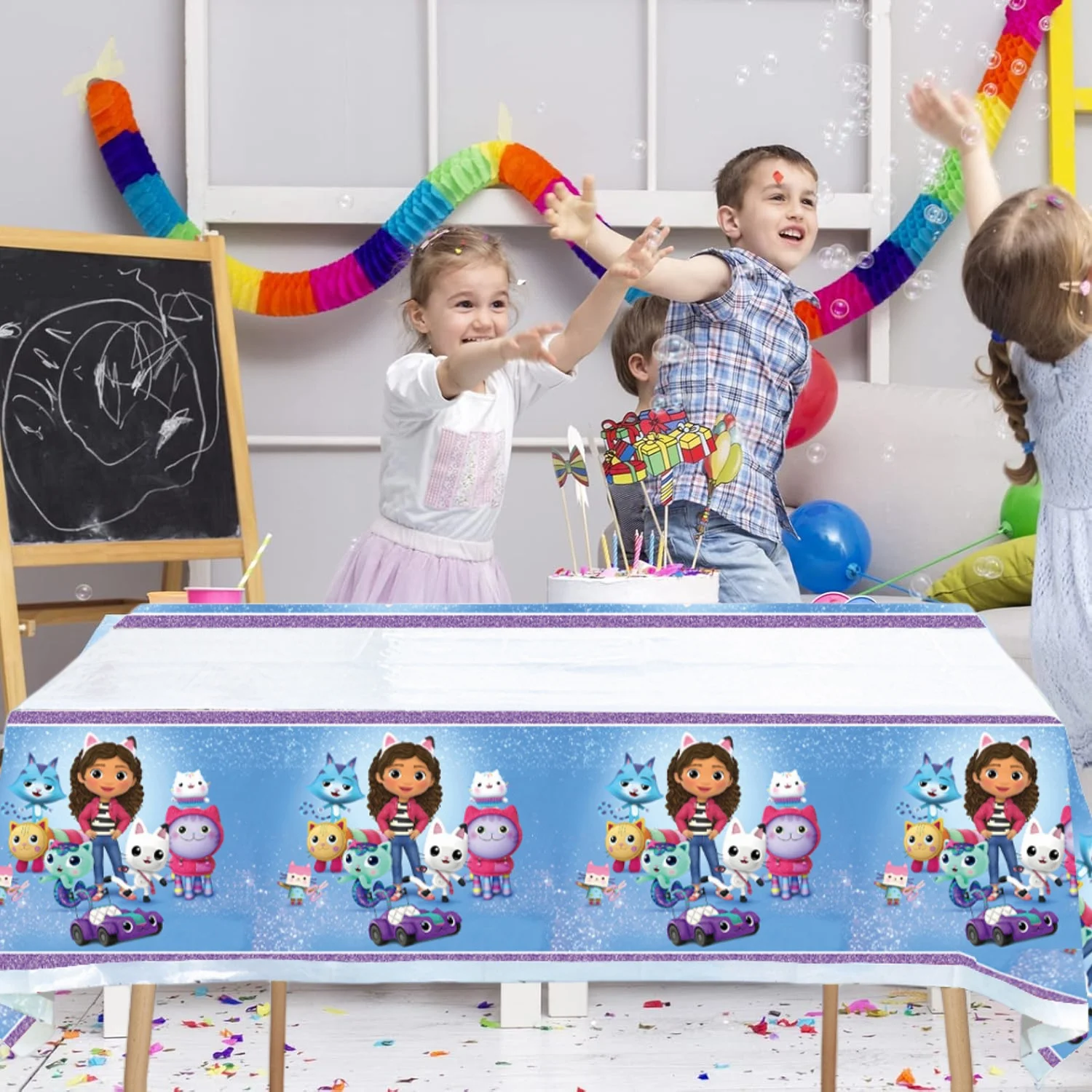 Set De Vaisselle Anniversaire Gabby's Dollhouse Kids - 61 Pièces Pour 20 Personnes, Assiettes, Verres, Serviettes, Nappe