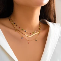 IngeSight.Z 2026 Trendy MultiLayered Color Crystal Chain Choker Necklace for Women Boho Flat Snake Chain Clavicle Short Necklace - Image 3