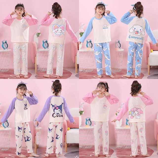 Conjunto de pijama de algodão kawaii infantil, Sanrio Kuromi Cinnamoroll,  pijamas fofos dos desenhos animados, Melody Kids, roupas domésticas, verão  - AliExpress