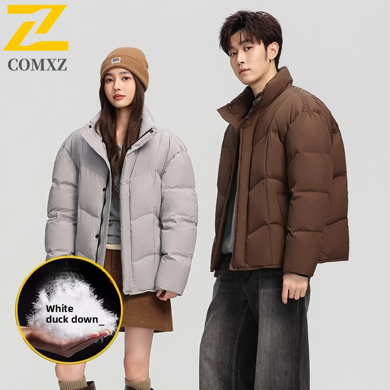 COMXZ High Quality Winter Jacket Stand Collar Solid Color Warm Ski Padded Jacket Streetwear Thick Quilted Jacket Men's Clothing