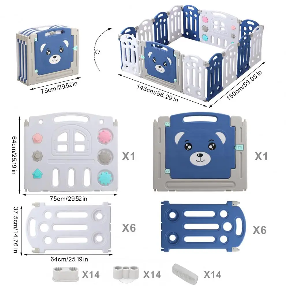 Baby Playpen, Foldable Baby Playpen, Indoor Crawling Grille for Babies and Toddlers, Bear Pattern, 14 Panels 6